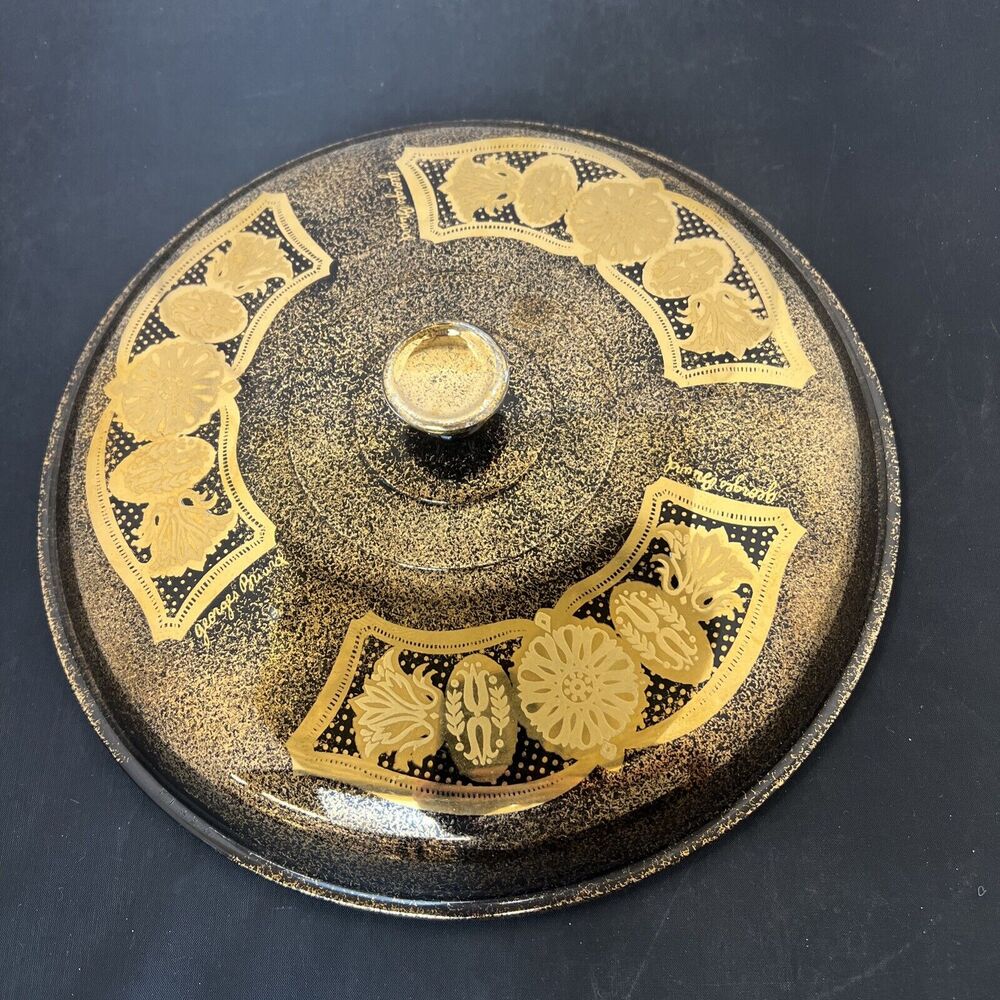 Fire King Georges Briard Gold & Black Medallion Casserole Lid ONLY Replacement